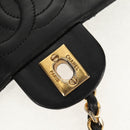 CHANEL Matelasse Chain Shoulder Bag Lamb Skin Black Gold CC Auth 142988V-17