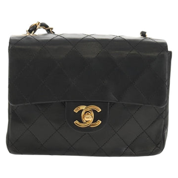 CHANEL Matelasse Chain Shoulder Bag Lamb Skin Black Gold CC Auth 142988V - 0