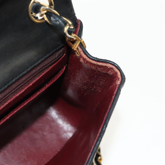 CHANEL Matelasse Chain Shoulder Bag Lamb Skin Black Gold CC Auth 142988V