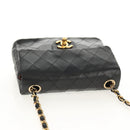 CHANEL Matelasse Chain Shoulder Bag Lamb Skin Black Gold CC Auth 142988V-6