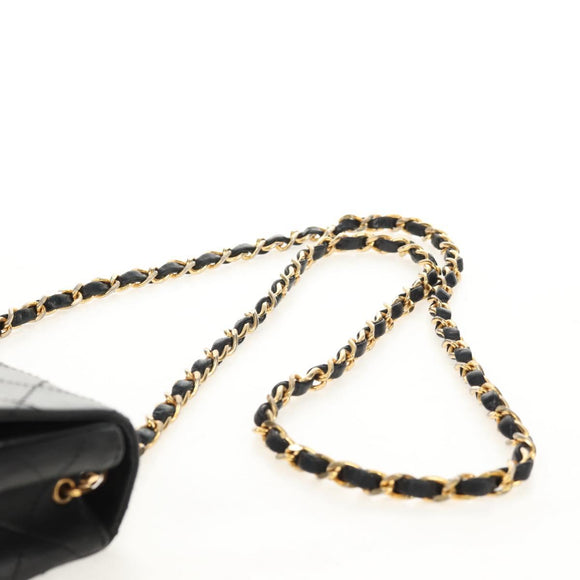 CHANEL Matelasse Chain Shoulder Bag Lamb Skin Black Gold CC Auth 142988V
