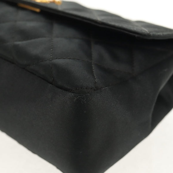 CHANEL Matelasse Chain Shoulder Bag Satin Black Gold CC Auth 142989V