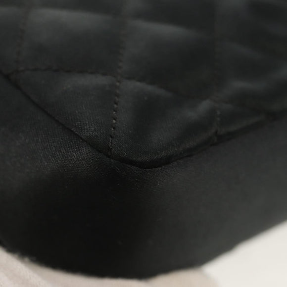 CHANEL Matelasse Chain Shoulder Bag Satin Black Gold CC Auth 142989V