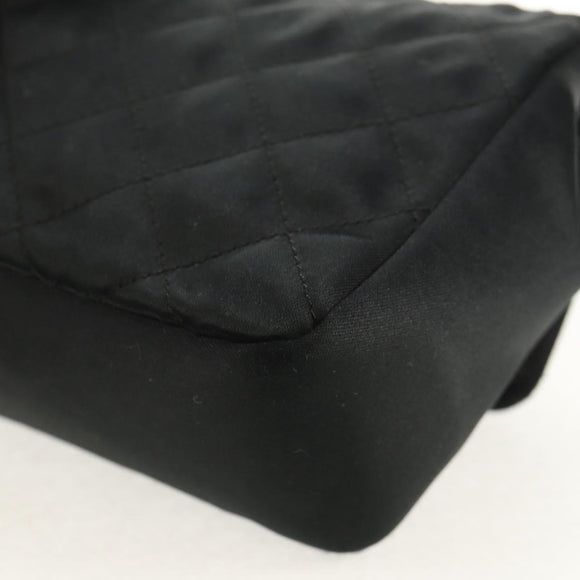 CHANEL Matelasse Chain Shoulder Bag Satin Black Gold CC Auth 142989V