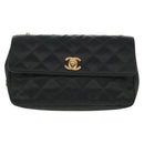 CHANEL Matelasse Chain Shoulder Bag Satin Black Gold CC Auth 142989V-2