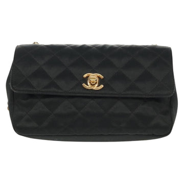 CHANEL Matelasse Chain Shoulder Bag Satin Black Gold CC Auth 142989V - 0