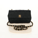 CHANEL Matelasse Chain Shoulder Bag Satin Black Gold CC Auth 142989V-27