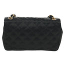 CHANEL Matelasse Chain Shoulder Bag Satin Black Gold CC Auth 142989V-3