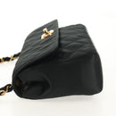 CHANEL Matelasse Chain Shoulder Bag Satin Black Gold CC Auth 142989V-4