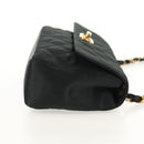 CHANEL Matelasse Chain Shoulder Bag Satin Black Gold CC Auth 142989V-5