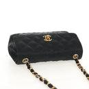 CHANEL Matelasse Chain Shoulder Bag Satin Black Gold CC Auth 142989V-6