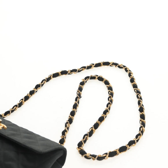 CHANEL Matelasse Chain Shoulder Bag Satin Black Gold CC Auth 142989V