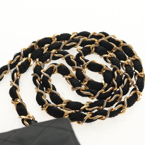 CHANEL Matelasse Chain Shoulder Bag Satin Black Gold CC Auth 142989V