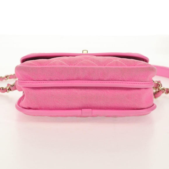CHANEL Matelasse Chain Shoulder Bag Canvas Pink Gold CC Auth 142990V