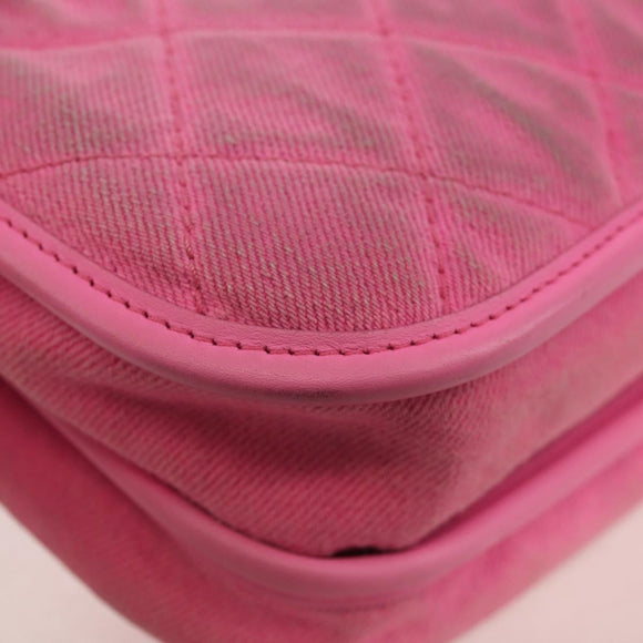 CHANEL Matelasse Chain Shoulder Bag Canvas Pink Gold CC Auth 142990V