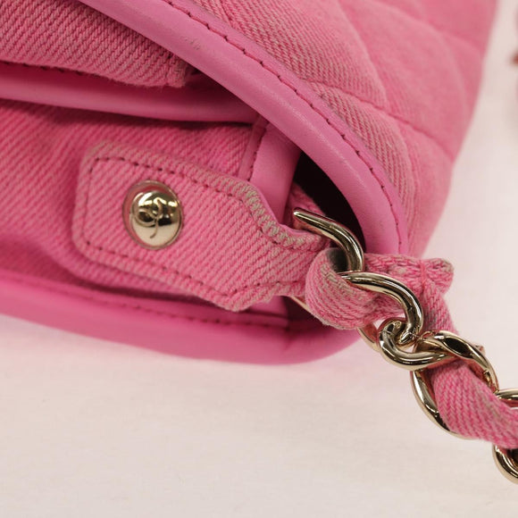 CHANEL Matelasse Chain Shoulder Bag Canvas Pink Gold CC Auth 142990V