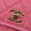 CHANEL Matelasse Chain Shoulder Bag Canvas Pink Gold CC Auth 142990V-20