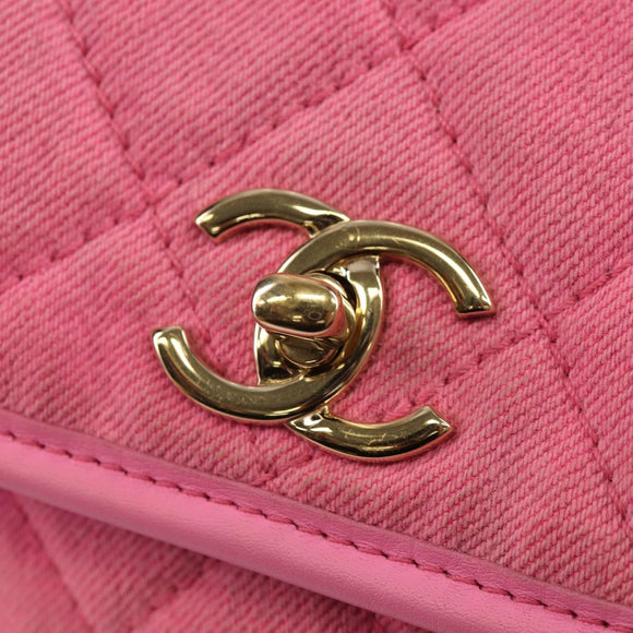 CHANEL Matelasse Chain Shoulder Bag Canvas Pink Gold CC Auth 142990V