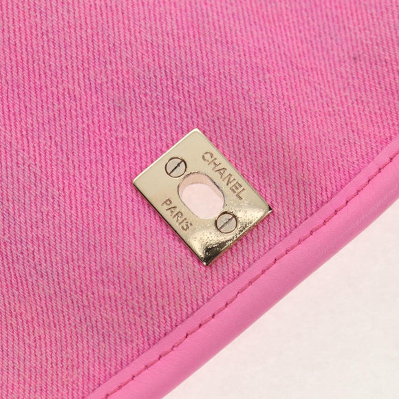 CHANEL Matelasse Chain Shoulder Bag Canvas Pink Gold CC Auth 142990V