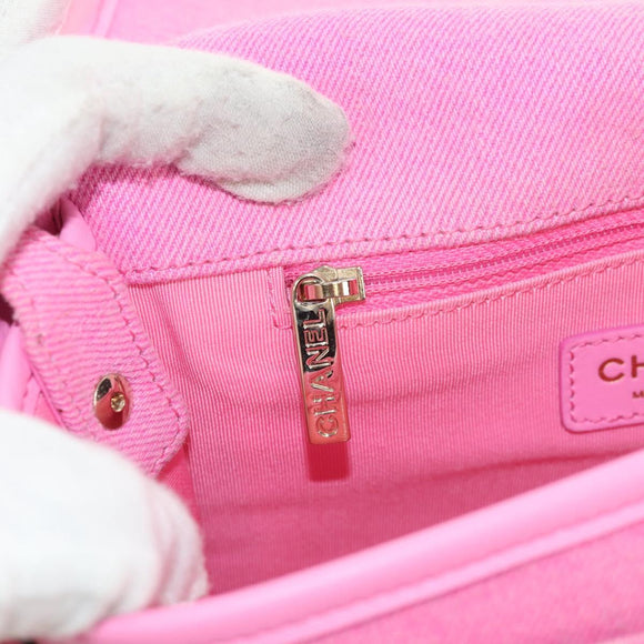 CHANEL Matelasse Chain Shoulder Bag Canvas Pink Gold CC Auth 142990V