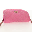 CHANEL Matelasse Chain Shoulder Bag Canvas Pink Gold CC Auth 142990V-6