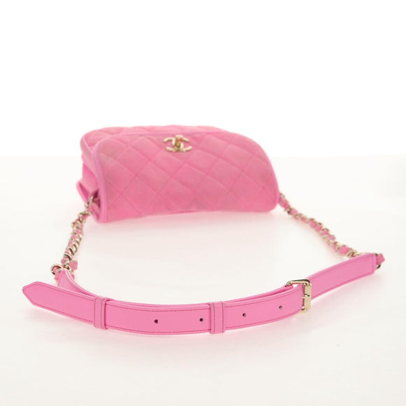CHANEL Matelasse Chain Shoulder Bag Canvas Pink Gold CC Auth 142990V