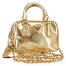 PRADA Hand Bag Leather 2way Gold Auth 142998-1