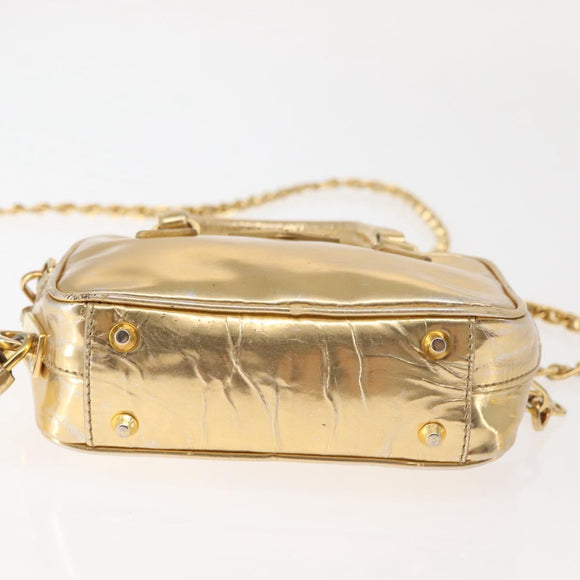 PRADA Hand Bag Leather 2way Gold Auth 142998