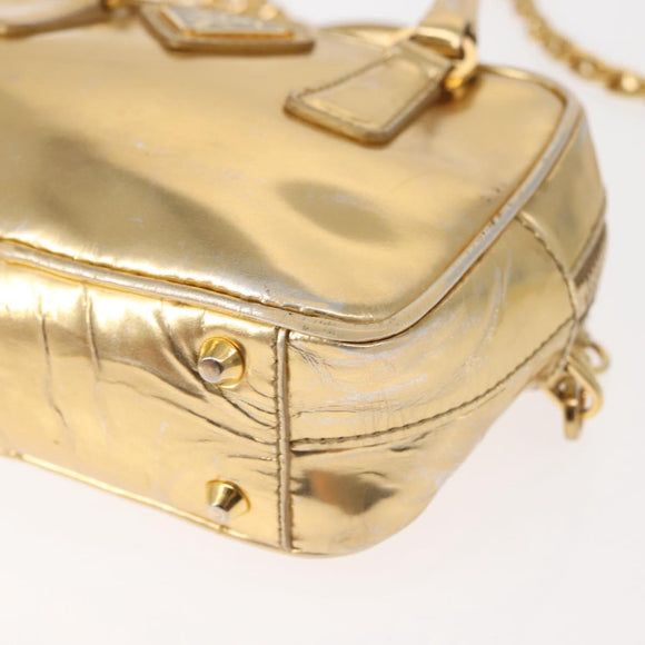 PRADA Hand Bag Leather 2way Gold Auth 142998
