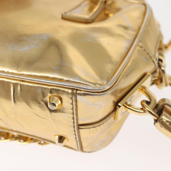 PRADA Hand Bag Leather 2way Gold Auth 142998