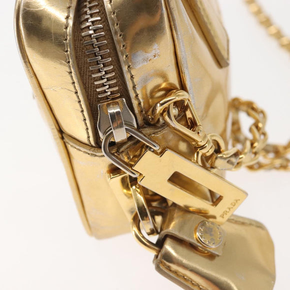 PRADA Hand Bag Leather 2way Gold Auth 142998