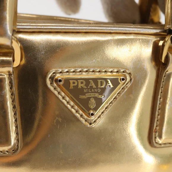 PRADA Hand Bag Leather 2way Gold Auth 142998