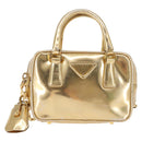 PRADA Hand Bag Leather 2way Gold Auth 142998-2