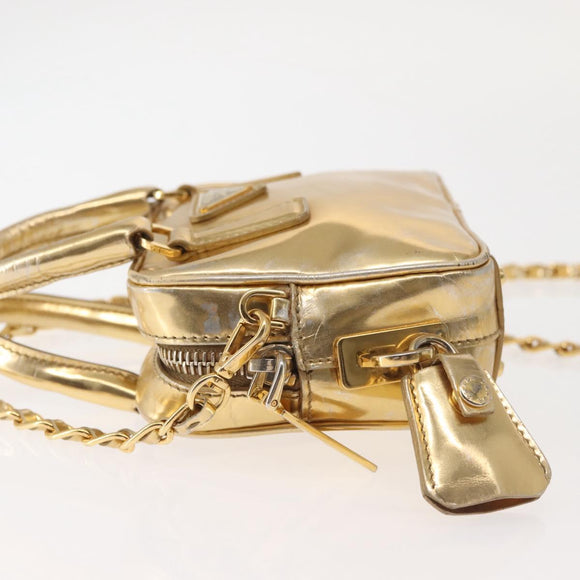 PRADA Hand Bag Leather 2way Gold Auth 142998
