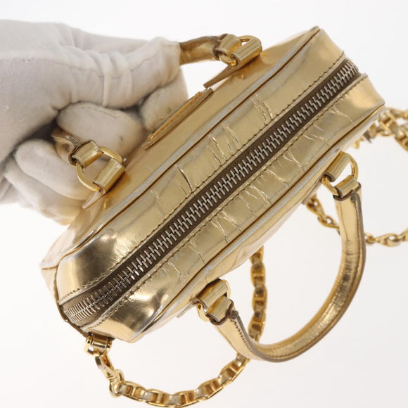 PRADA Hand Bag Leather 2way Gold Auth 142998