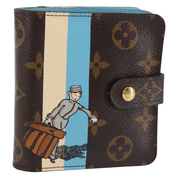LOUIS VUITTON Monogram Groom Compact Zip Wallet Blue M60036 LV Auth 143001V