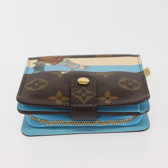 LOUIS VUITTON Monogram Groom Compact Zip Wallet Blue M60036 LV Auth 143001V