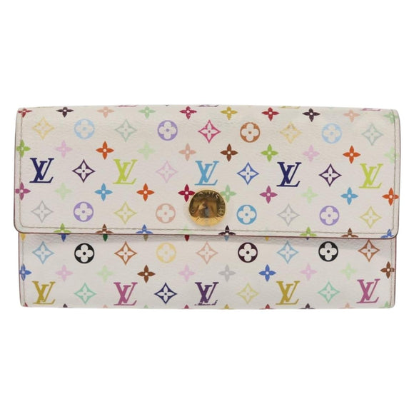 LOUIS VUITTON Multicolor Portefeuille Sarah Wallet White M93532 LV Auth 143004