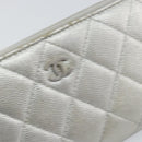CHANEL Matelasse Long Wallet Caviar Skin Silver CC Auth 143007-17