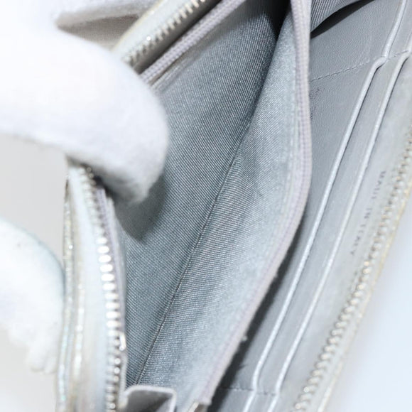 CHANEL Matelasse Long Wallet Caviar Skin Silver CC Auth 143007