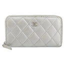 CHANEL Matelasse Long Wallet Caviar Skin Silver CC Auth 143007-13
