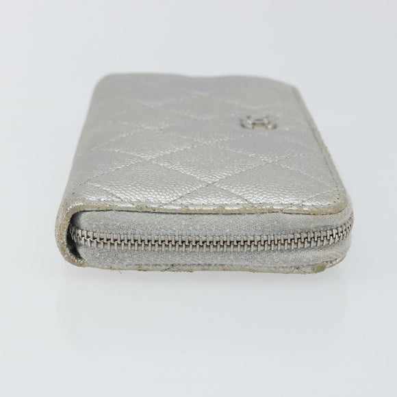 CHANEL Matelasse Long Wallet Caviar Skin Silver CC Auth 143007