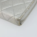 CHANEL Matelasse Long Wallet Caviar Skin Silver CC Auth 143007-7
