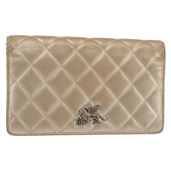 CHANEL Matelasse Long Wallet Lamb Skin Gold CC Auth 143008