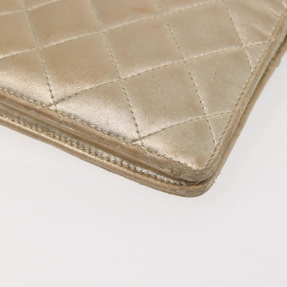 CHANEL Matelasse Long Wallet Lamb Skin Gold CC Auth 143008