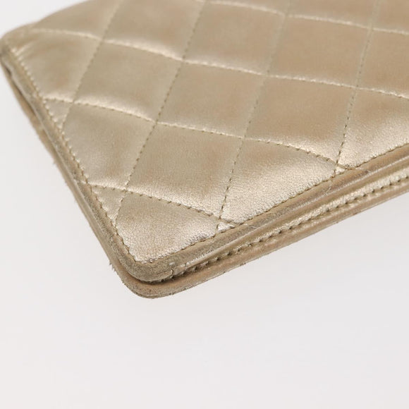 CHANEL Matelasse Long Wallet Lamb Skin Gold CC Auth 143008