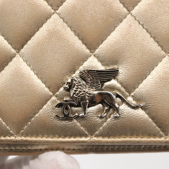 CHANEL Matelasse Long Wallet Lamb Skin Gold CC Auth 143008