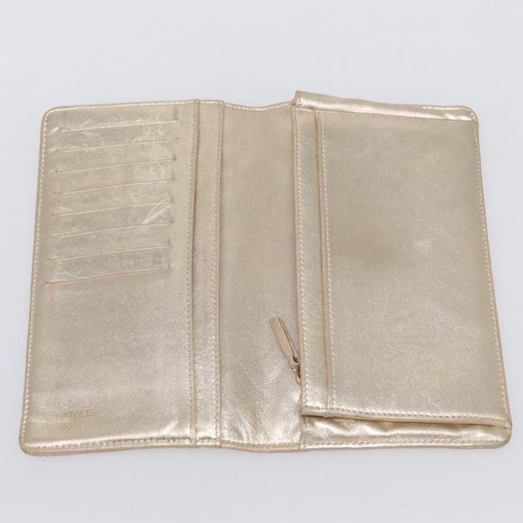 CHANEL Matelasse Long Wallet Lamb Skin Gold CC Auth 143008