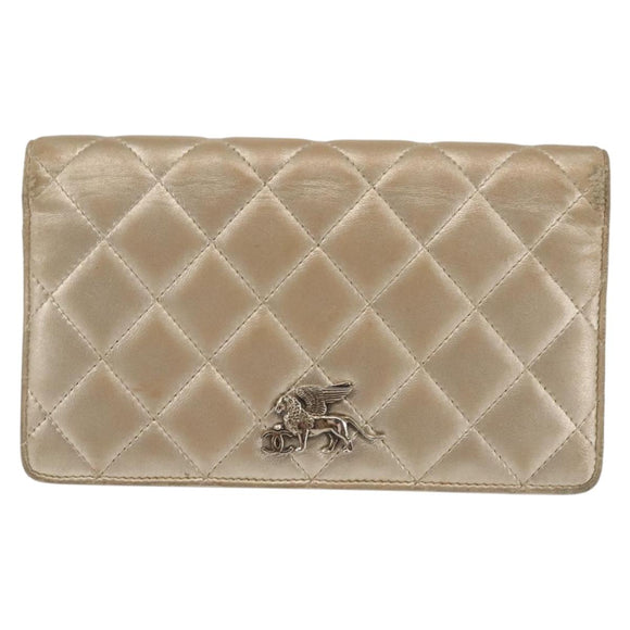 CHANEL Matelasse Long Wallet Lamb Skin Gold CC Auth 143008