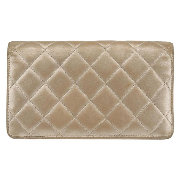 CHANEL Matelasse Long Wallet Lamb Skin Gold CC Auth 143008